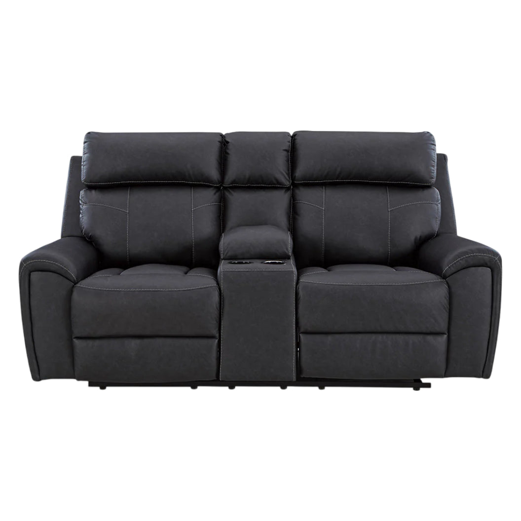 Causeuse inclinable aspect cuir noir avec console - Montacute