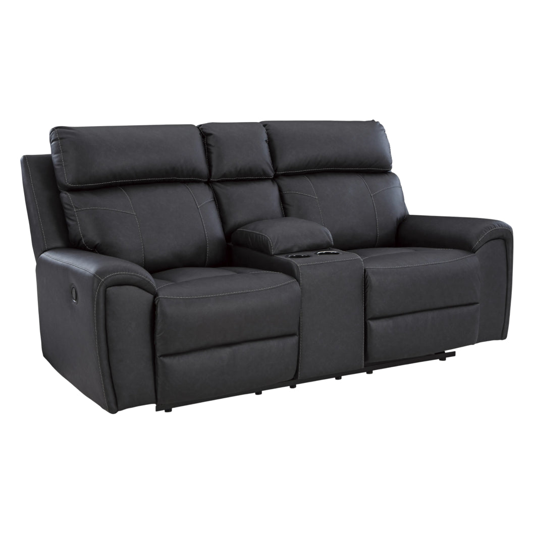Causeuse inclinable aspect cuir noir avec console - Montacute