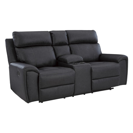 Causeuse inclinable aspect cuir noir avec console - Montacute