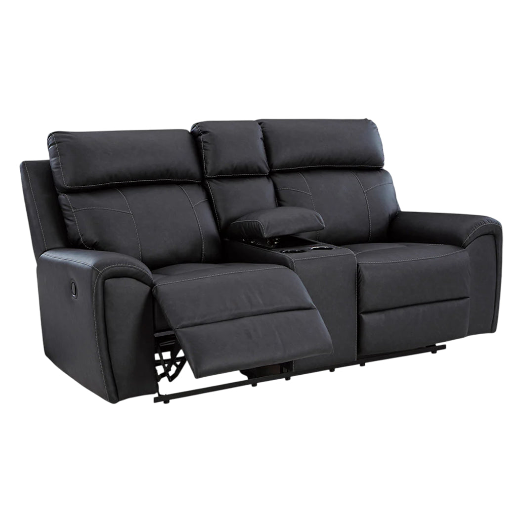 Causeuse inclinable aspect cuir noir avec console - Montacute