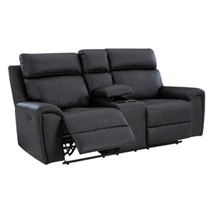 Causeuse inclinable aspect cuir noir avec console - Montacute