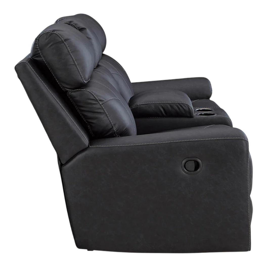 Causeuse inclinable aspect cuir noir avec console - Montacute