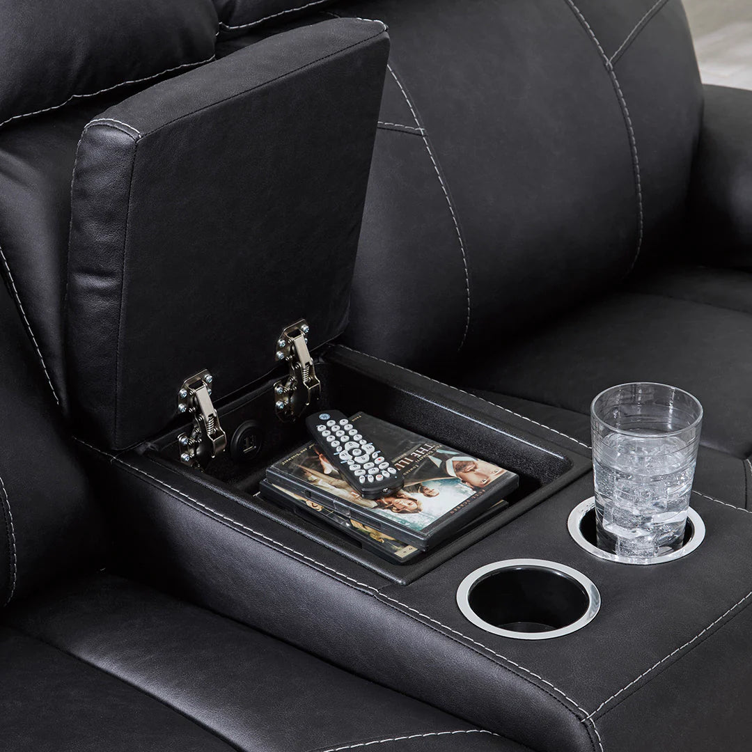 Causeuse inclinable aspect cuir noir avec console - Montacute