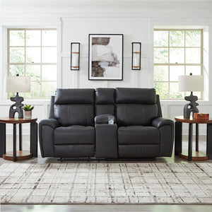 Causeuse inclinable aspect cuir noir avec console - Montacute