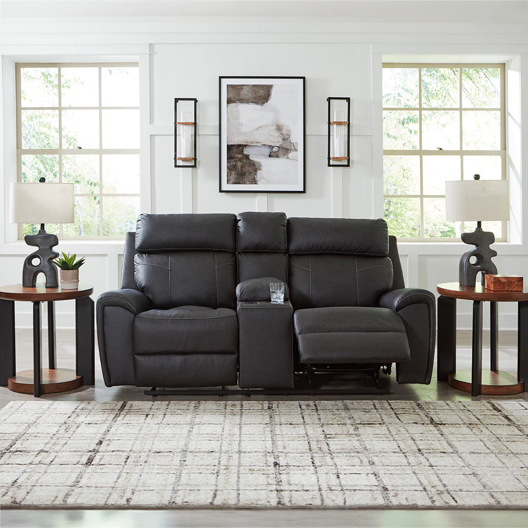 Causeuse inclinable aspect cuir noir avec console - Montacute