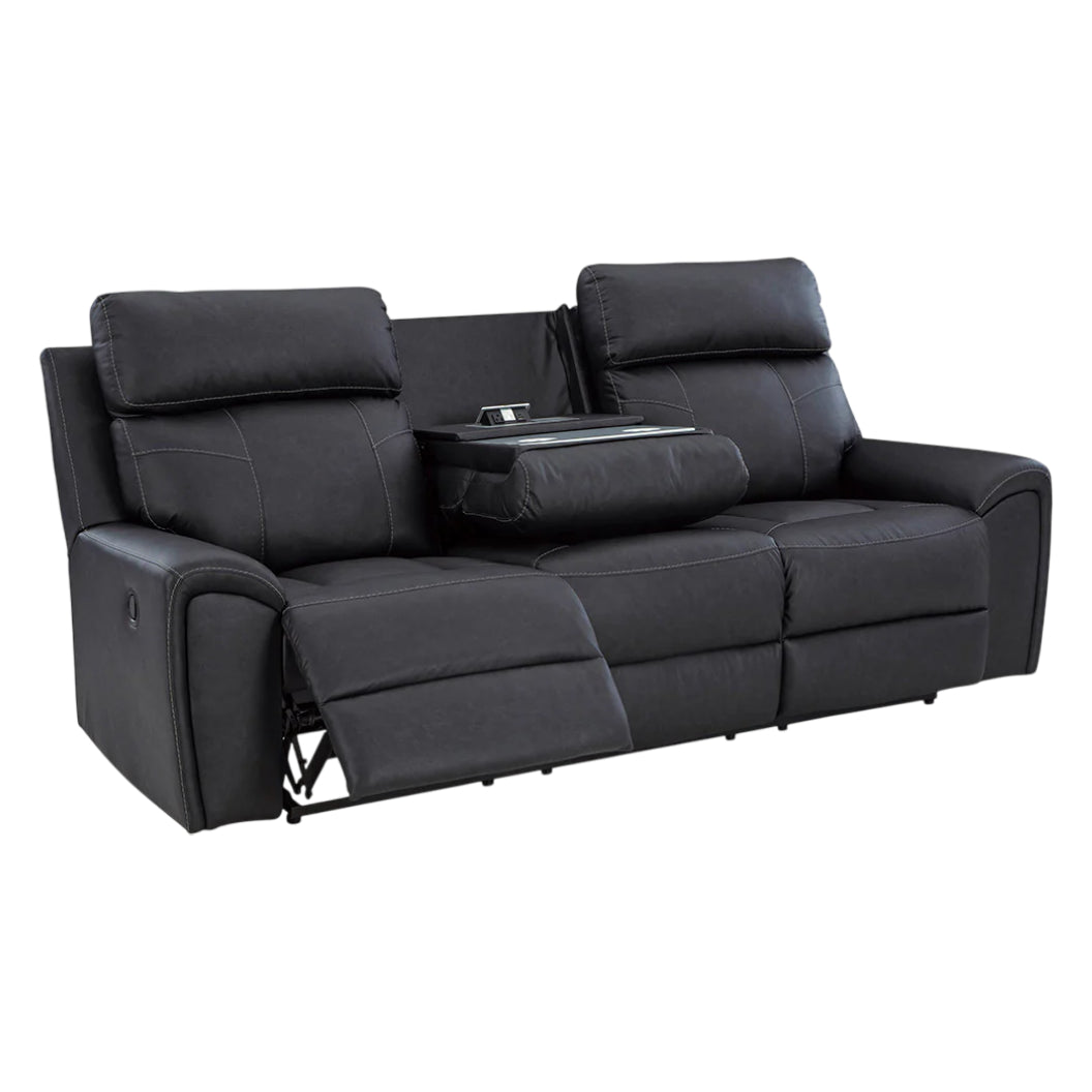 Sofa inclinable aspect cuir noir avec table centrale rabattable - Montacute