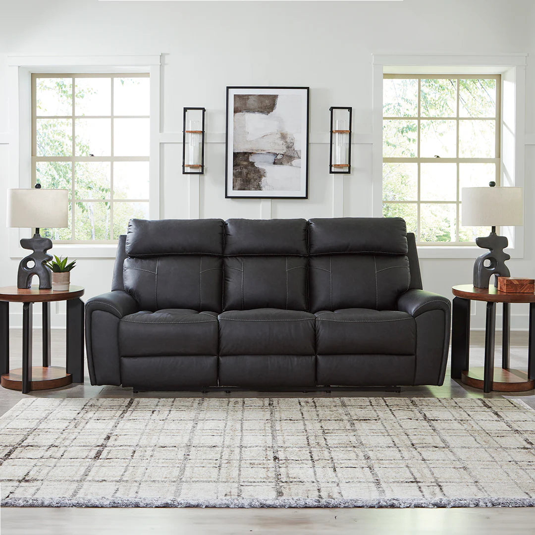 Sofa inclinable aspect cuir noir avec table centrale rabattable - Montacute