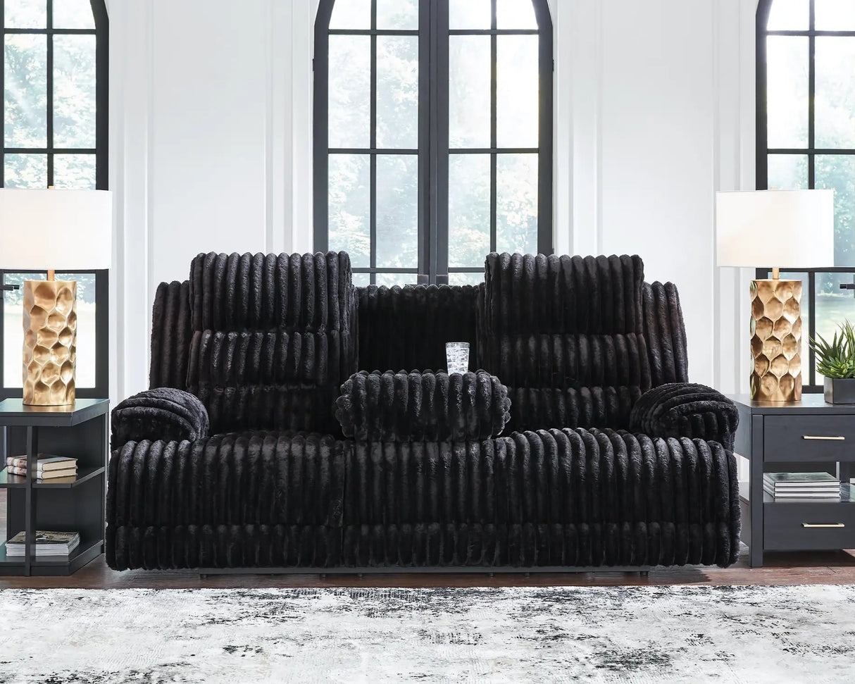 Sofa motorisé zéro gravité en velours côtelé avec table centrale rabattable - Rhine Falls