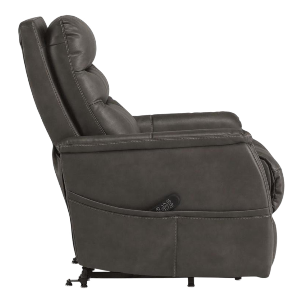 Fauteuil lève-personne motorisé chauffant et massant aspect cuir gris foncé - Strawbill