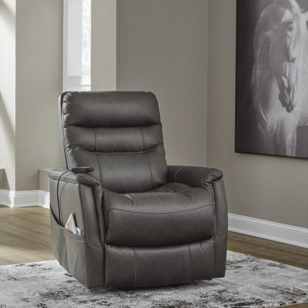 Fauteuil lève-personne motorisé chauffant et massant aspect cuir gris foncé - Strawbill