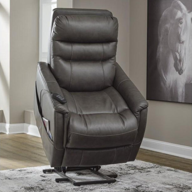 Fauteuil lève-personne motorisé chauffant et massant aspect cuir gris foncé - Strawbill