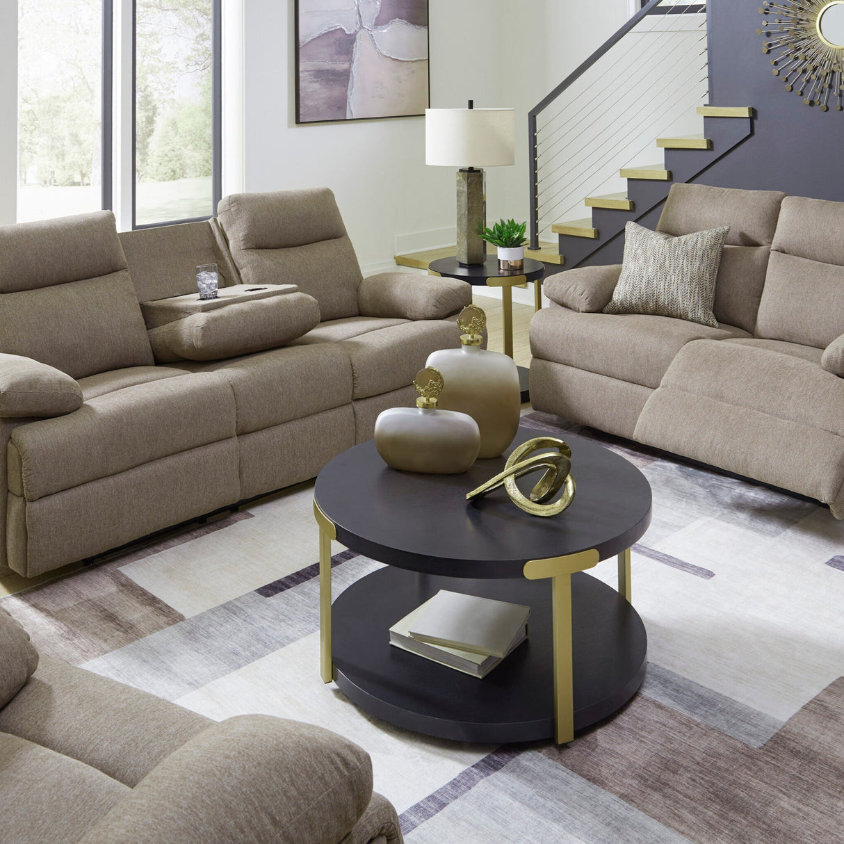 Fauteuil berçant et inclinable en tissu taupe - Side-Swipe