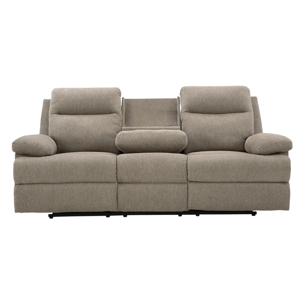 Sofa inclinable en tissu taupe avec table centrale rabattable - Side-Swipe