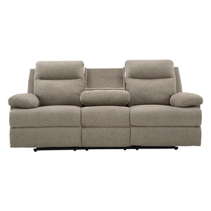 Sofa inclinable en tissu taupe avec table centrale rabattable - Side-Swipe