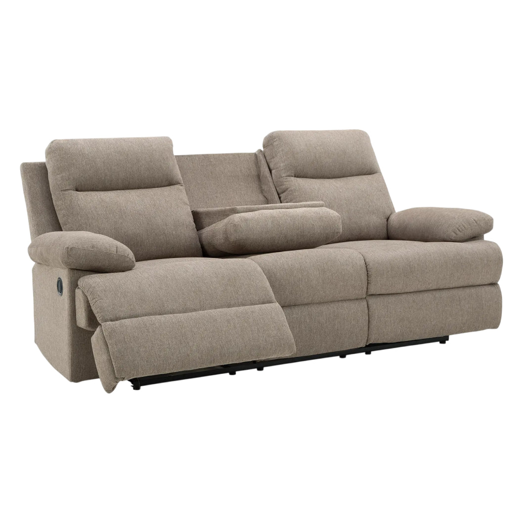 Sofa inclinable en tissu taupe avec table centrale rabattable - Side-Swipe