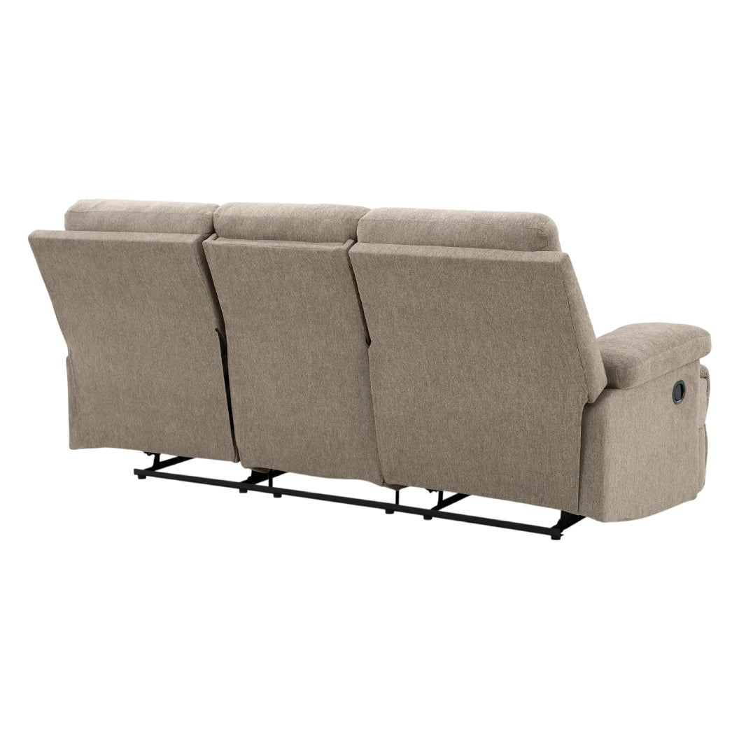 Sofa inclinable en tissu taupe avec table centrale rabattable - Side-Swipe