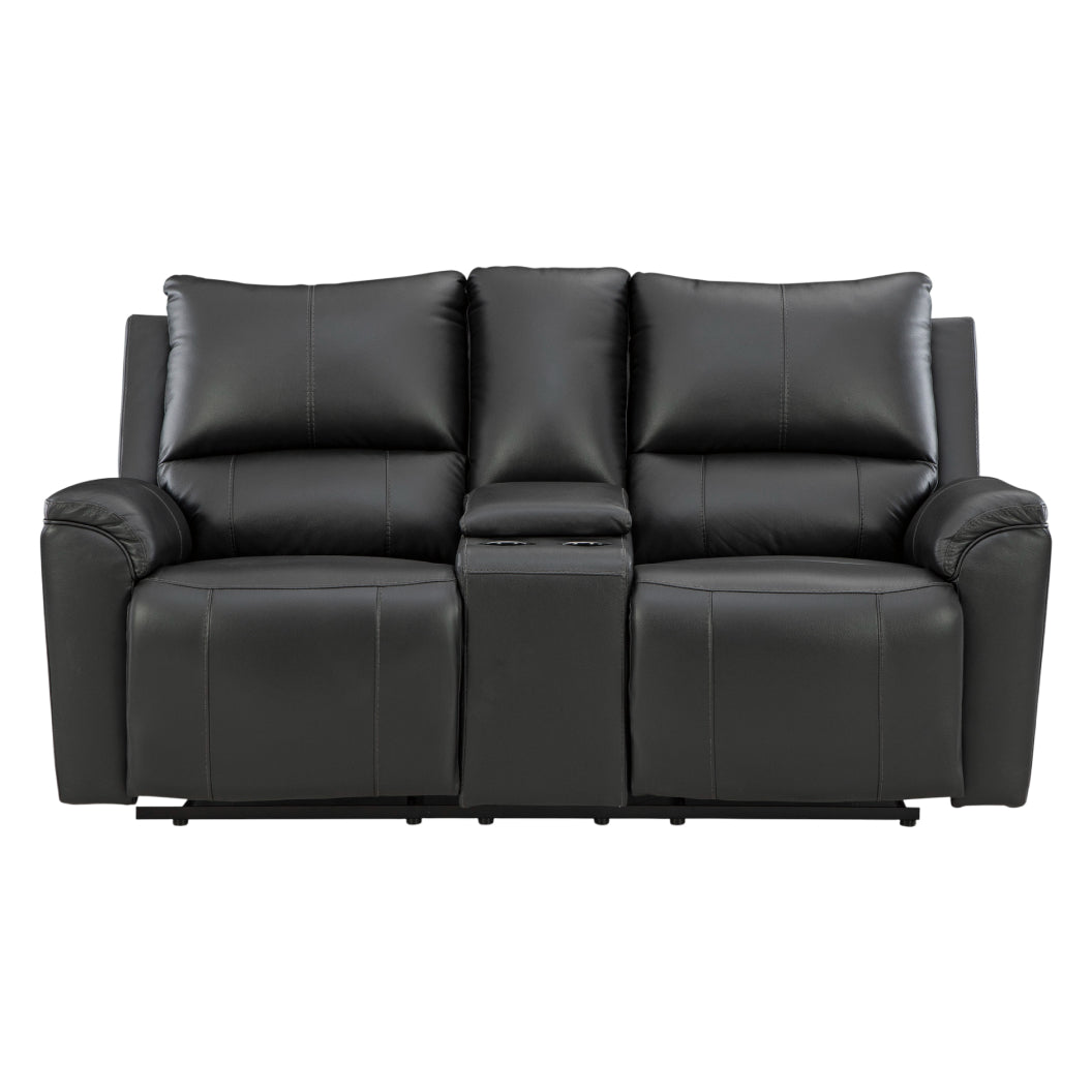 Causeuse inclinable aspect cuir noir avec console - Glossmore