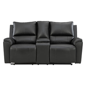 Causeuse inclinable aspect cuir noir avec console - Glossmore