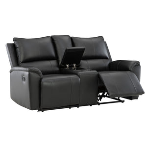 Causeuse inclinable aspect cuir noir avec console - Glossmore
