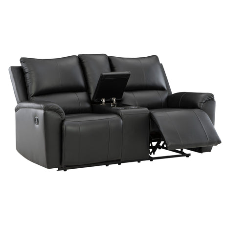 Causeuse inclinable aspect cuir noir avec console - Glossmore