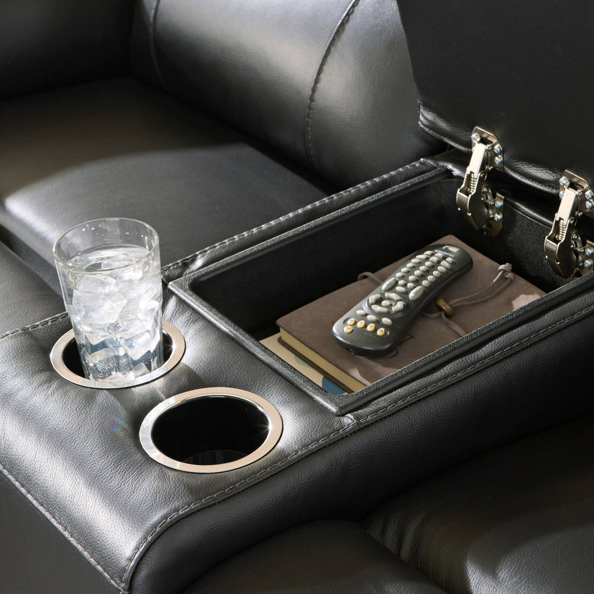 Causeuse inclinable aspect cuir noir avec console - Glossmore