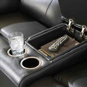 Causeuse inclinable aspect cuir noir avec console - Glossmore
