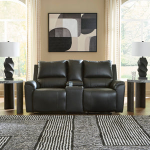 Causeuse inclinable aspect cuir noir avec console - Glossmore