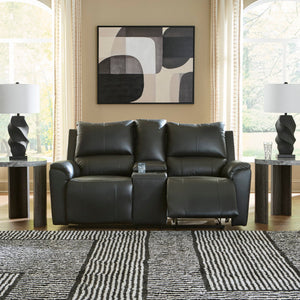 Causeuse inclinable aspect cuir noir avec console - Glossmore