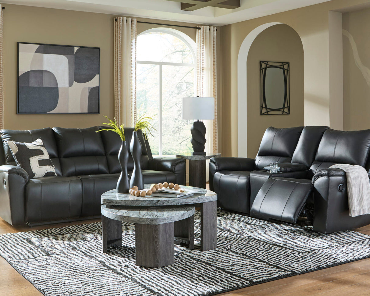 Causeuse inclinable aspect cuir noir avec console - Glossmore