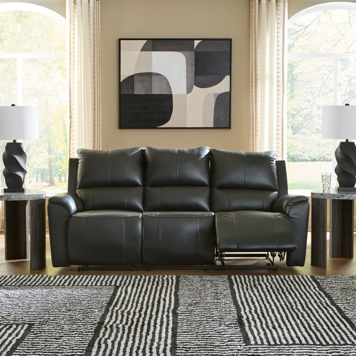 Sofa inclinable aspect cuir noir - Glossmore