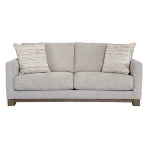 Sofa condo en tissu gris pâle avec coussins - MarinaMae