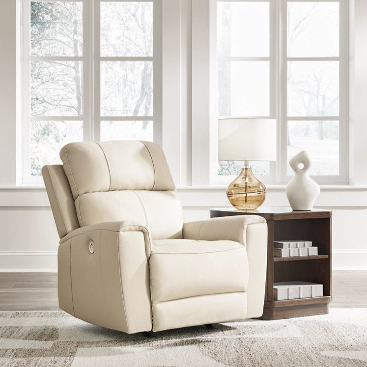 Fauteuil berçant et motorisé en cuir beige - Dahlmoore