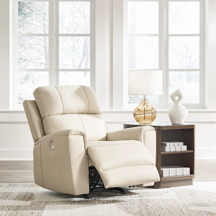 Fauteuil berçant et motorisé en cuir beige - Dahlmoore