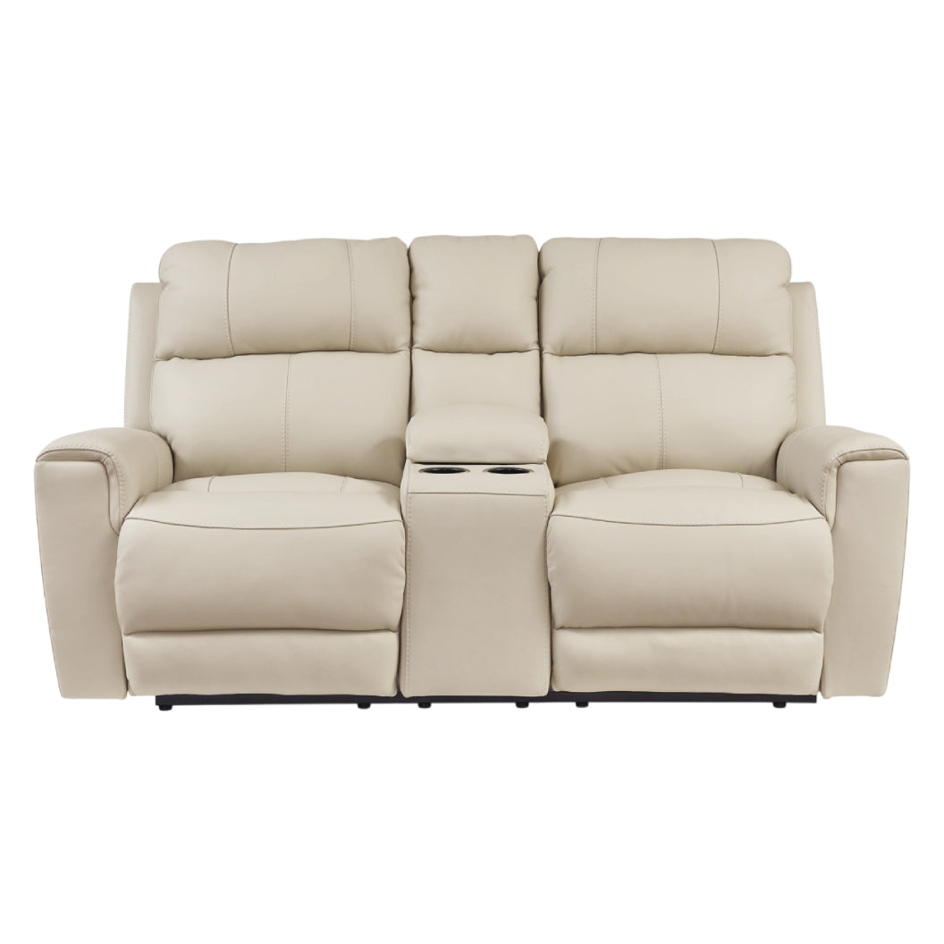 Causeuse motorisée en cuir beige avec console - Dahlmoore