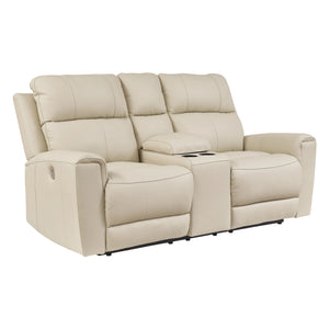Causeuse motorisée en cuir beige avec console - Dahlmoore