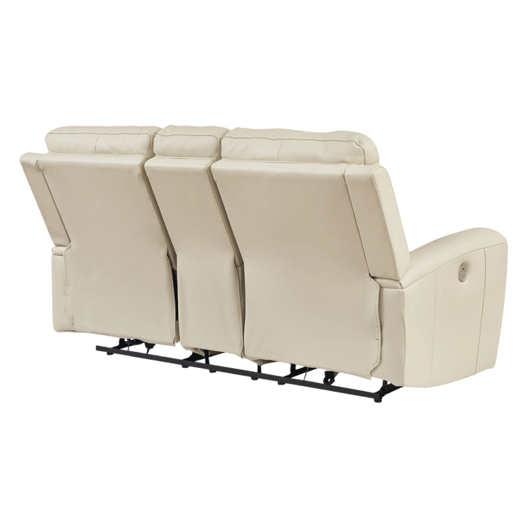 Causeuse motorisée en cuir beige avec console - Dahlmoore
