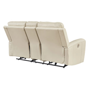 Causeuse motorisée en cuir beige avec console - Dahlmoore