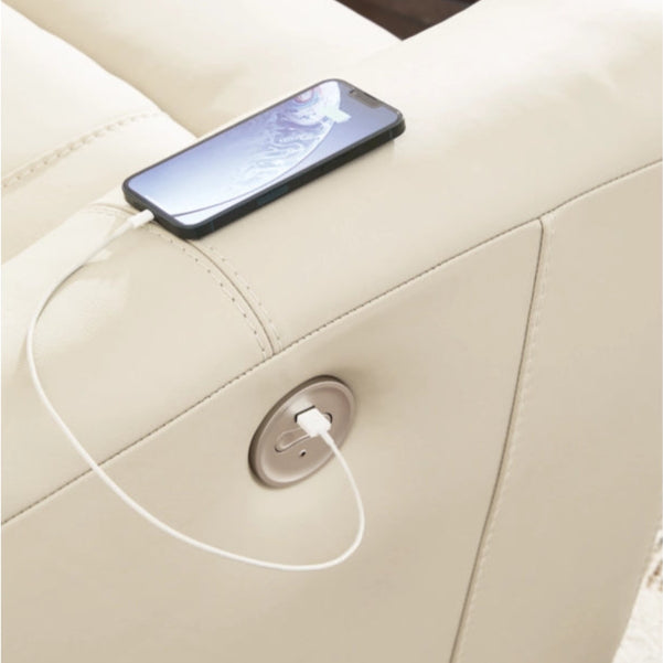 Causeuse motorisée en cuir beige avec console - Dahlmoore