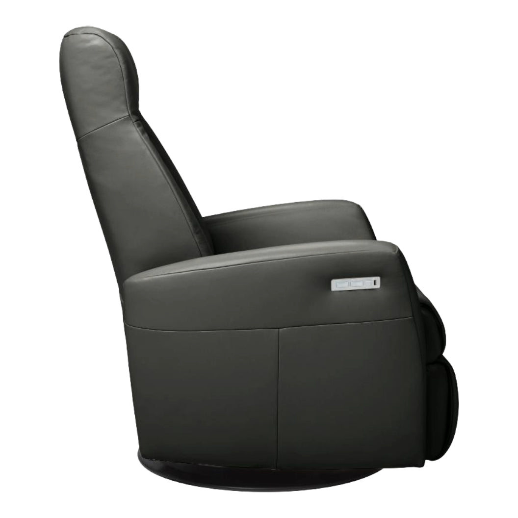 Fauteuil berçant, pivotant et inclinable motorisé en cuir gris foncé - Benga Nordic