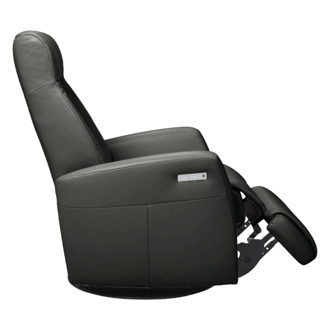Fauteuil berçant, pivotant et inclinable motorisé en cuir gris foncé - Benga Nordic