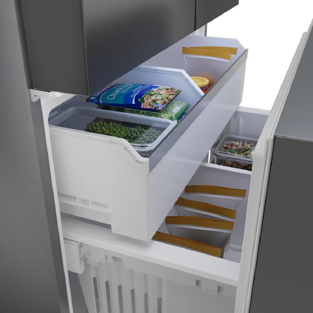 Réfrigérateur porte française 36 po, 21,6 pi³ Inox noir, 3 portes - Série 500 avec distributeur d'eau et machine à glaçons