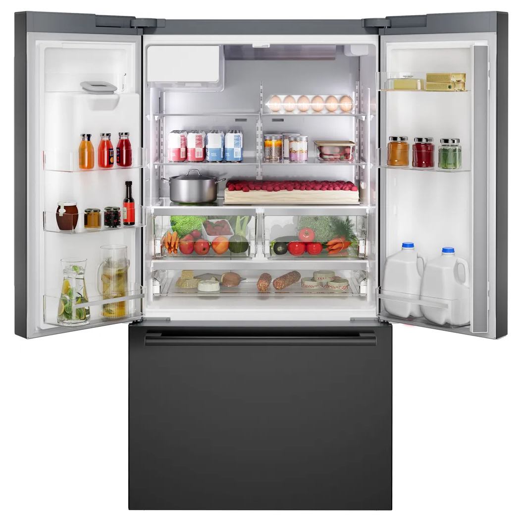 Réfrigérateur porte française 36 po, 21,6 pi³ Inox noir, 3 portes - Série 500 avec distributeur d'eau et machine à glaçons