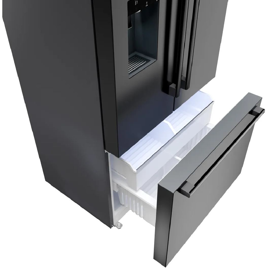 Réfrigérateur porte française 36 po, 21,6 pi³ Inox noir, 3 portes - Série 500 avec distributeur d'eau et machine à glaçons