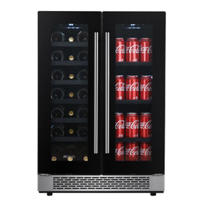Combiné Cellier/Centre de breuvages porte française 24 po, 21 bouteilles & 64 canettes Noir - 2 zonesw