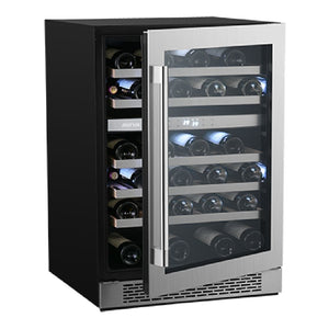 Cellier à vin 24 po, 46 bouteilles Inox - 2 zones