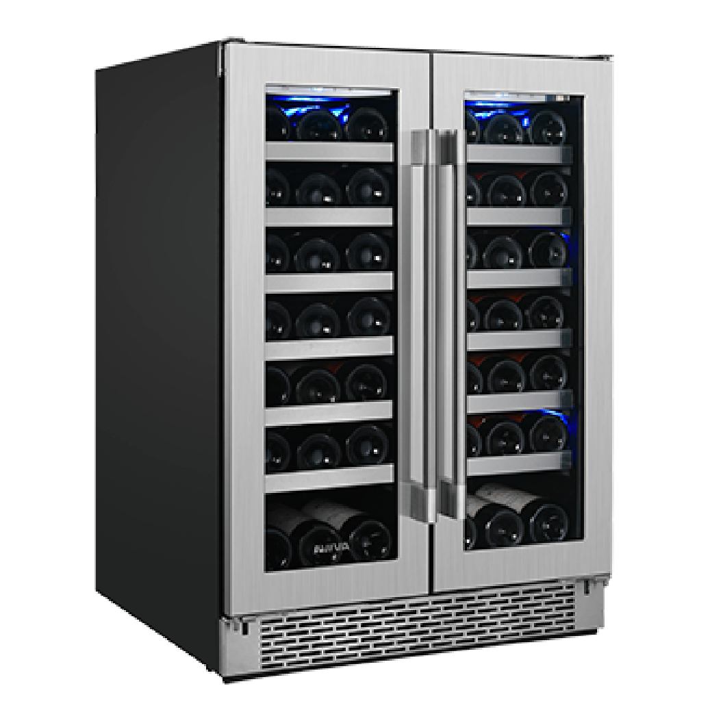 Cellier/Centre de breuvages porte française 24 po, Inox 21 bouteilles & 64 canettes