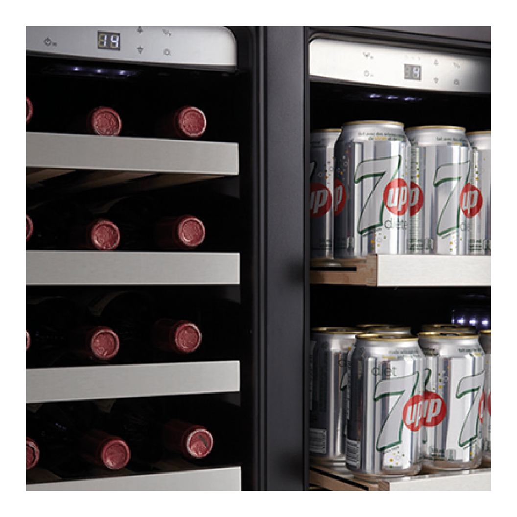 Cellier/Centre de breuvages porte française 24 po, Inox 21 bouteilles & 64 canettes