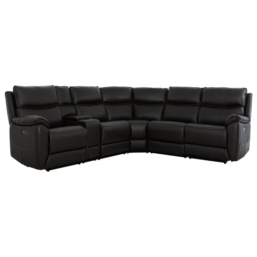 Sectionnel motorisé 6 pièces en cuir noir espresso avec console - Knox