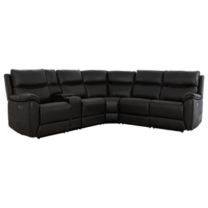 Sectionnel motorisé 6 pièces en cuir noir espresso avec console - Knox
