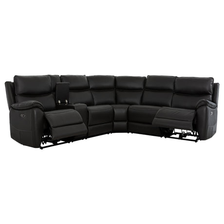 Sectionnel motorisé 6 pièces en cuir noir espresso avec console - Knox